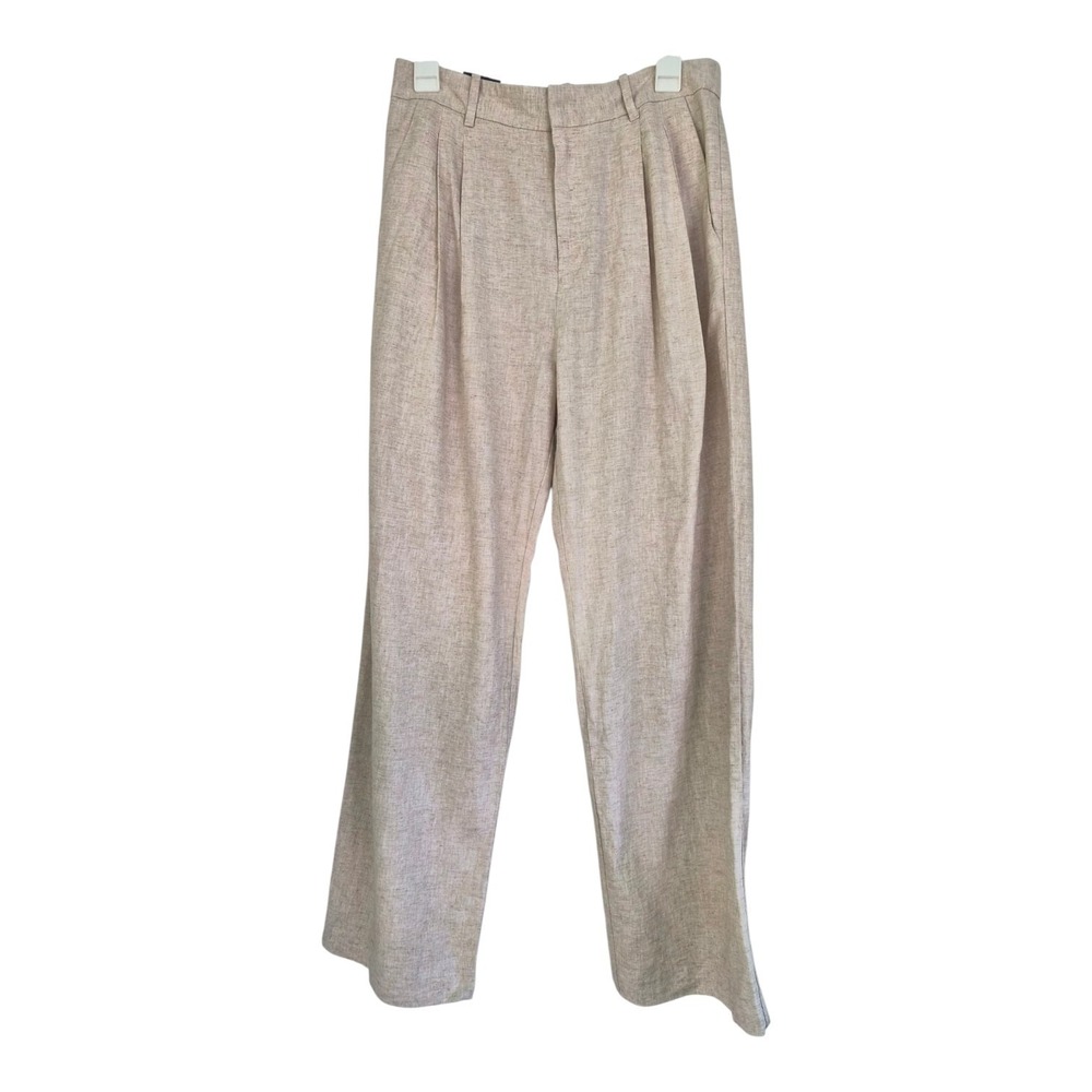 Gap 365 High Rise Linen Blend Trousers Size 8 Flax Beige Wide Leg NWT